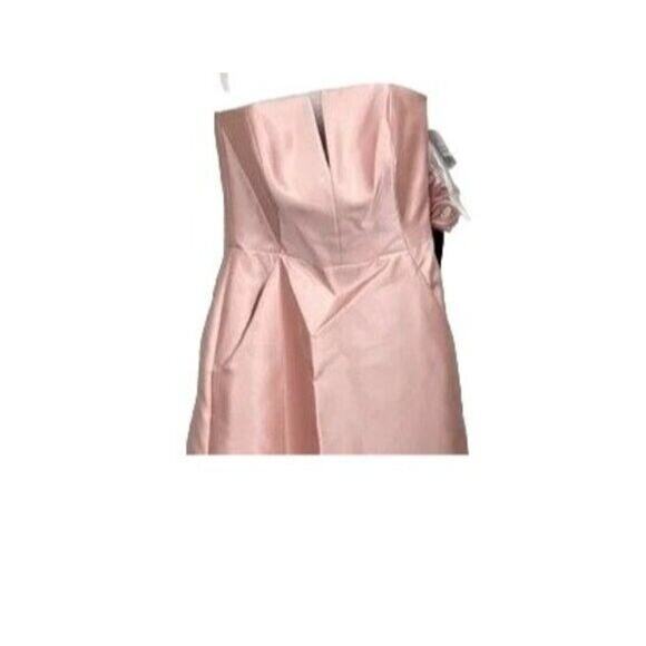 NWT Alfred Sung Strapless Notch Satin Twill Maxi Dress Pockets 2 Toasted Sugar - Picture 3 of 12